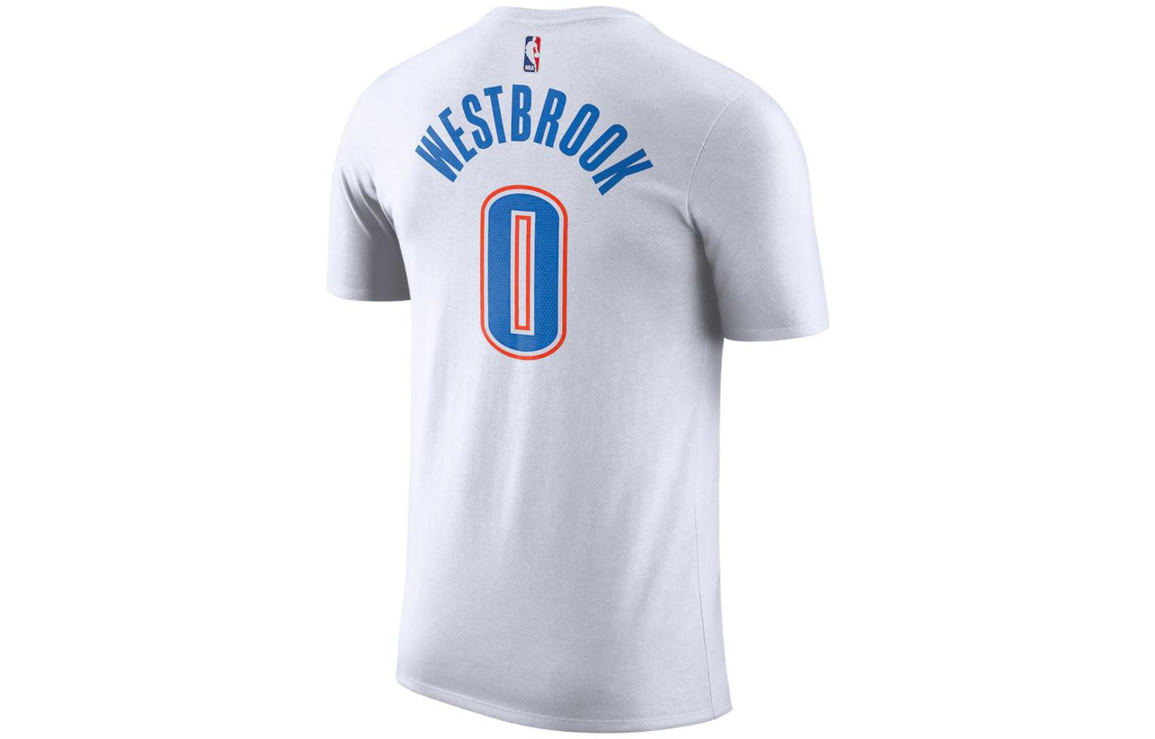 Men's Nike Thunder No. 0 Russell Westbrook Casual Sports Breathable Basketball Short Sleeve White T-Shirt 870796-100
