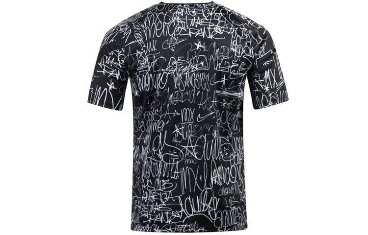 Nike Dri-FIT Graffiti Full Print Round Neck Quick Dry Breathable Soccer/Football Short Sleeve Black DB9078-100