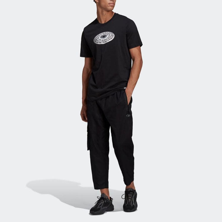 Men's adidas Geometry Pattern Printing Round Neck Pullover Short Sleeve Japanese Version Black T-Shirt HF2331