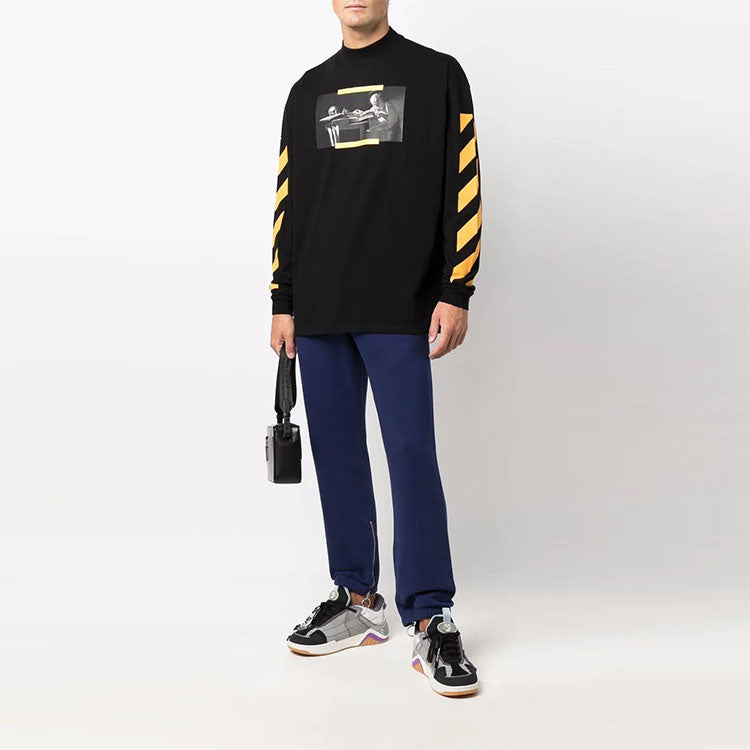 Men's Off-White Arrow Pattern Solid Color Bundle Feet Sports Pants/Trousers/Joggers Blue OMCH042F21FLE0024545