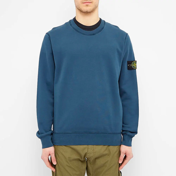 Men's STONE ISLAND Garment Dyed Crew Sweat Casual Blue 721563051-V0028