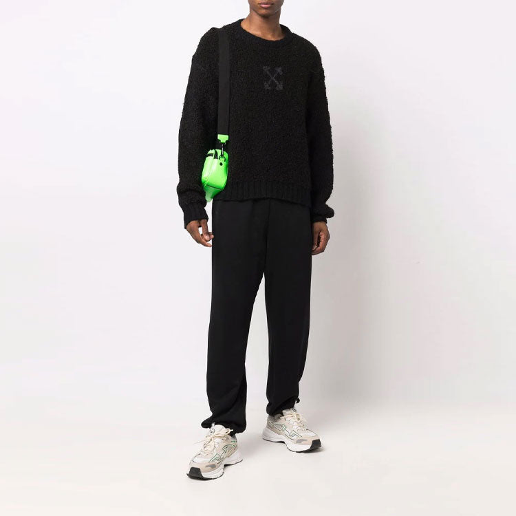Men's Off-White FW21 Logo Arrow Pattern Long Sleeves Wool Sweater Black OMHE103F21KNI00110101010