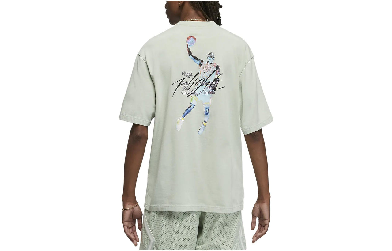 Men's Air Jordan Flight Heritage Back Alphabet Character Printing Round Neck Casual Short Sleeve Gray Green T-Shirt DM1444-017