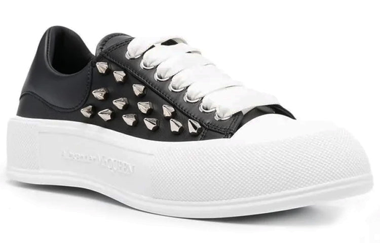 Alexander McQueen Deck Spike-Stud Lace-Up Sneakers 'Black White Silver' 705810WHT9K1081