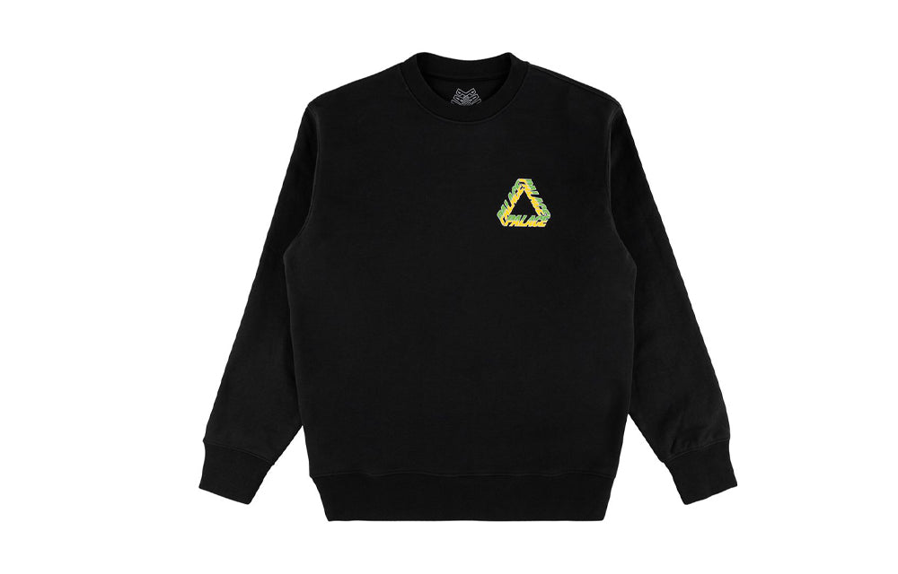 Men's PALACE Split P3 Crew Printing Logo Round Neck Long Sleeves Black P17CW001