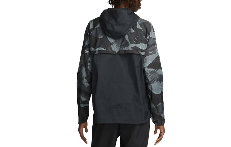 Men's Nike Splicing Waterproof Hooded Running Jacket Black DV5200-010