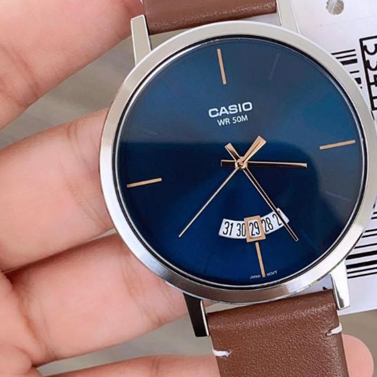 Casio Dress Classic Minimalistic Analog Watch 'Brown Royal Blue' MTP-B100L-2EV