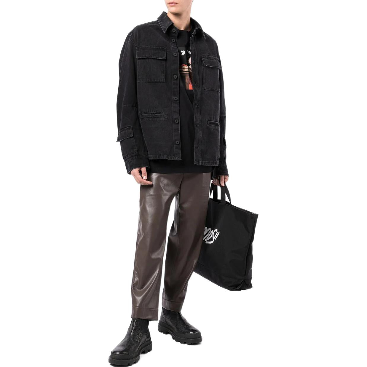 Men's Off-White FW22 Solid Color Casual Long Sleeves Denim Black Shirt OMYE070F21DEN0011209