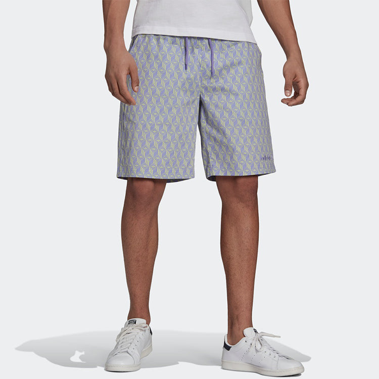 adidas originals Monogram Short Logo Full Print Loose Sports Shorts Purple Yellow HB1823