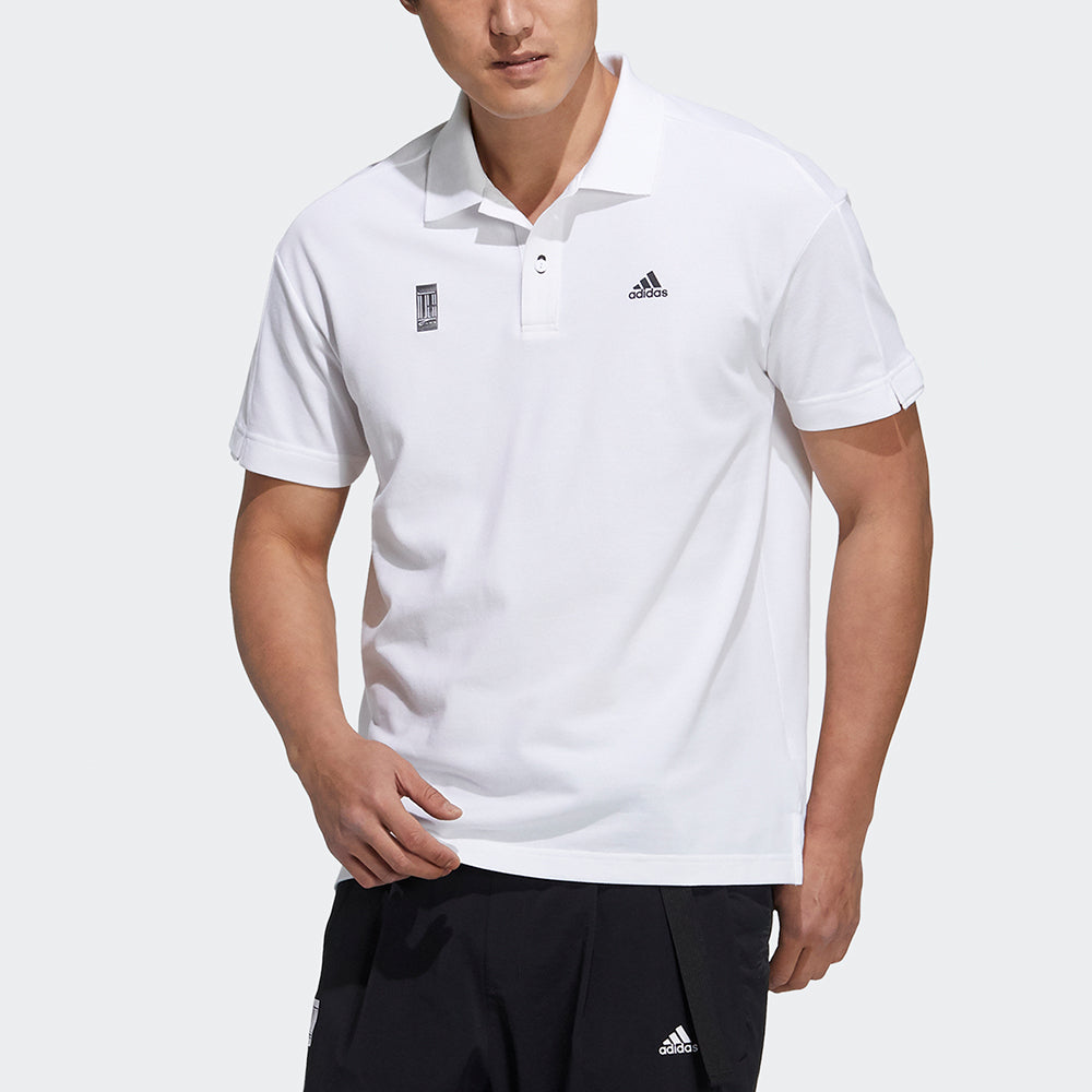 Men's adidas Wj Casual Sports Breathable Double Buttons Short Sleeve White Polo Shirt H39323