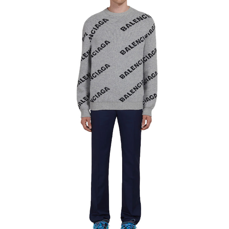 Balenciaga Wool Blend All Over Logo Crew Neck Sweatshirt 'Grey Black' 555481T14711262