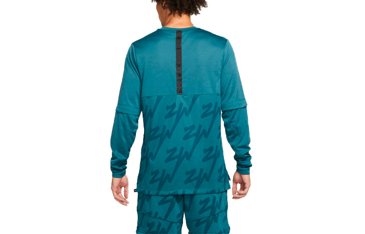 Men's Air Jordan Alphabet Logo Pattern Loose Round Neck Long Sleeves Green T-Shirt DJ5872-393