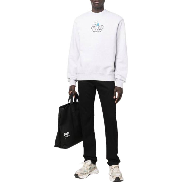 Men's Off-White SS22 Logo Cartoon Printing Round Neck Pullover Loose Fit Gray OMBA057S22FLE0120857