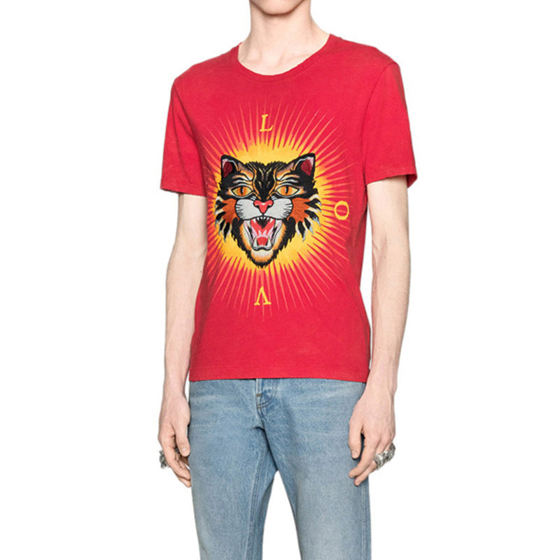 Gucci Tiger Head Pure Cotton Short Sleeve Red 442670-X5U16-6600