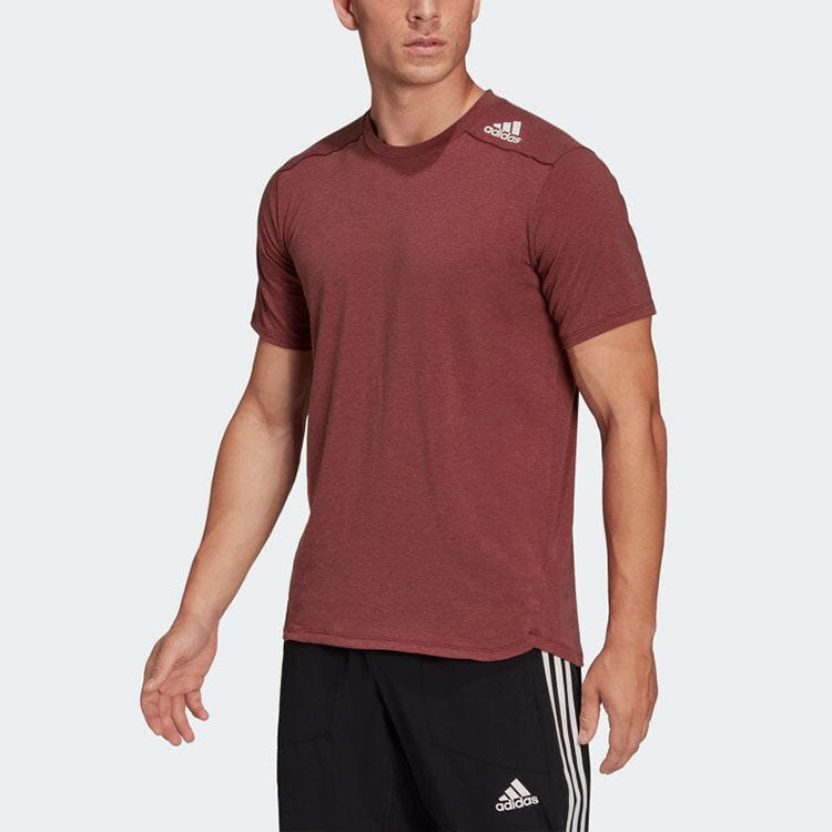 Men's adidas Solid Color Sports Logo Casual Round Neck Short Sleeve Dark Red T-Shirt HB9198