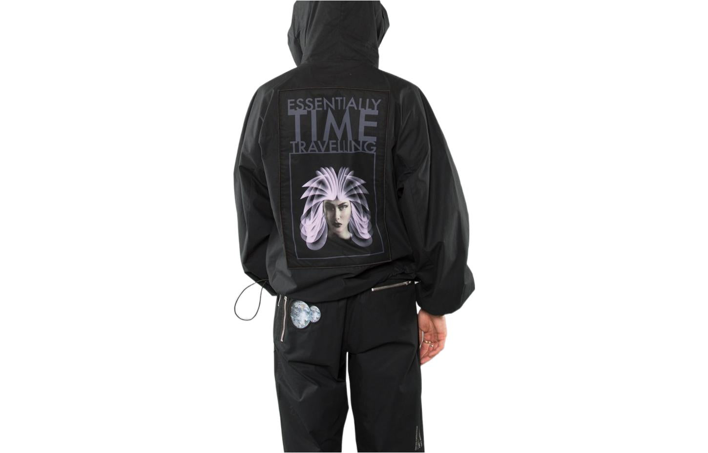 Men's Off-White Pattern Printing Diagonal Zipper Loose Fit Black OMBD006S189381371088