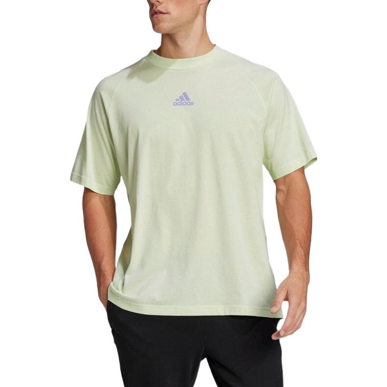 Men's adidas Logo Printing Round Neck Pullover Short Sleeve Japanese Version Green T-Shirt HE4420