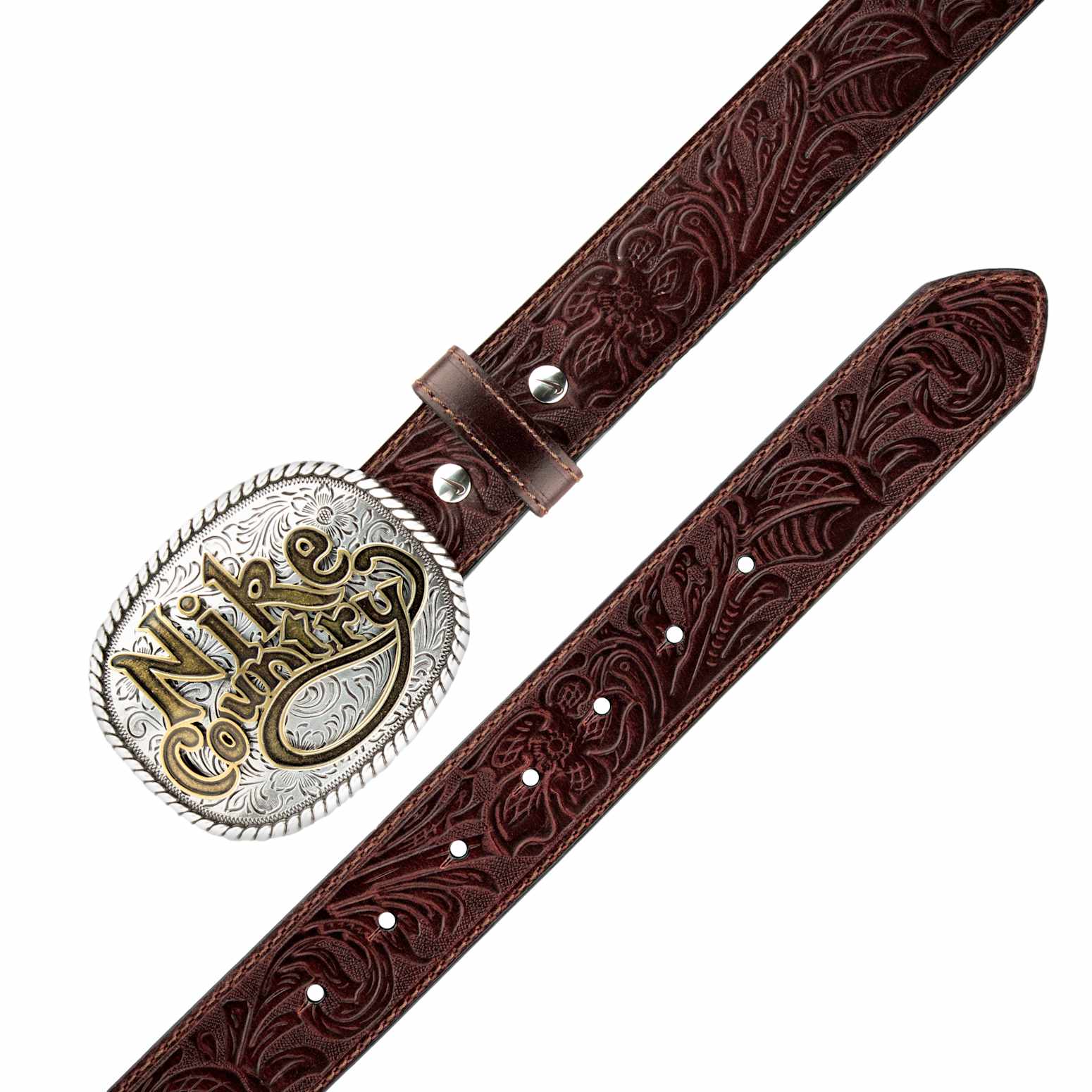 Nike Country Plaque Buckle Embossed Leather Belt 'Brown' 18051-200
