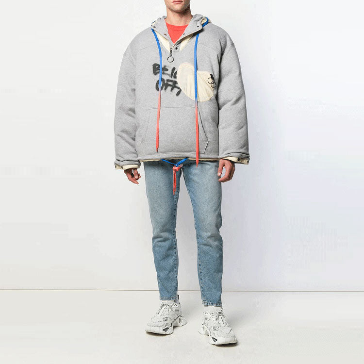Men's Off-White Graffiti Alphabet Printing Double Sided Design Zipper Jacket Loose Fit Gray OMED018F19E150062410