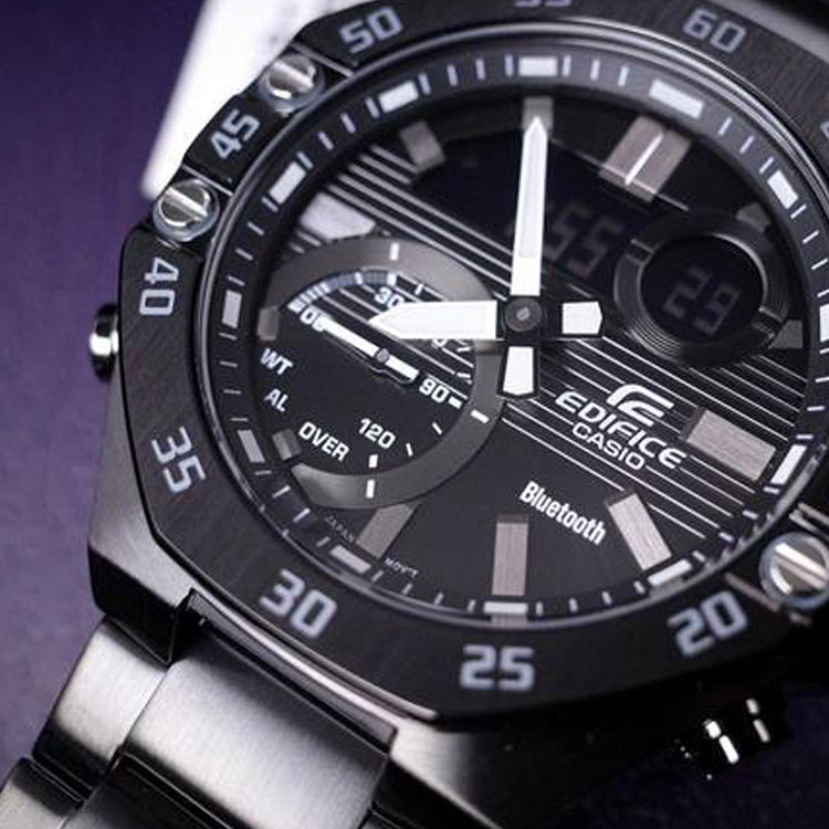 CASIO EDIFICE Mens Black Analog/Digital Combo ECB-10DC-1A