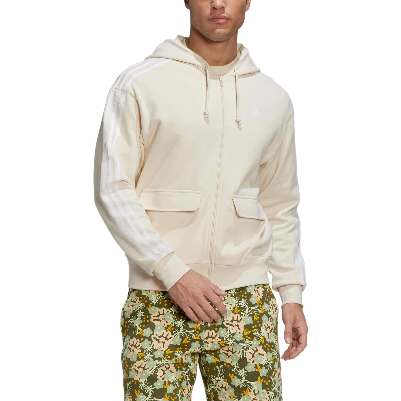 Men's adidas Alphabet Florets Cartoon Funny Printing Sports Hooded Zipper Jacket White HR4314