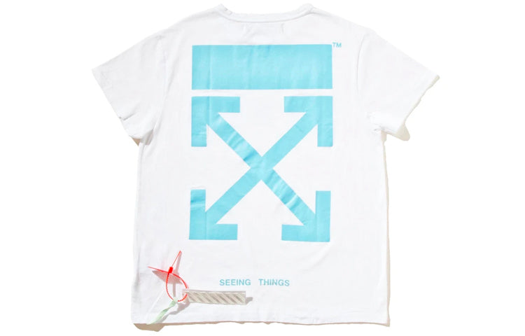 Off-White Blue Slogan Arrow Short Sleeve White OMAA002F171850750131