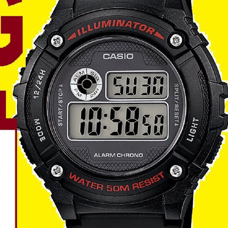 CASIO Waterproof Sports Mens Black Digital W-216H-1CVDF