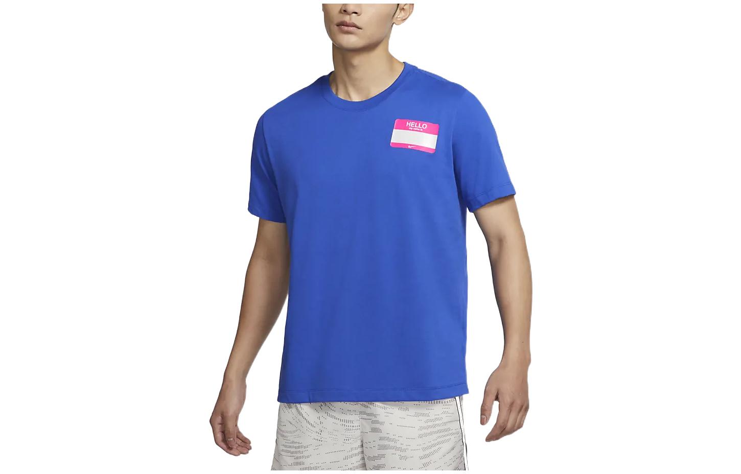Nike Dri-fit Back Cartoon Alphabet Pattern Printing Round Neck Breathable Running Short Sleeve Blue DO0771-480