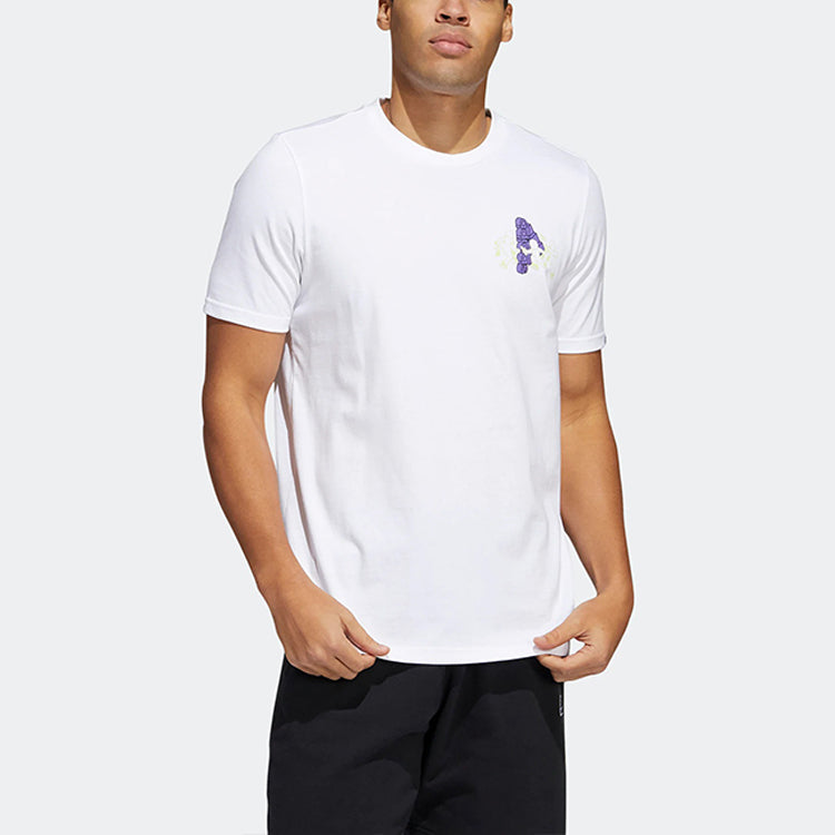 adidas Solid Color Logo Running Sports Round Neck Pullover Short Sleeve White HE4797