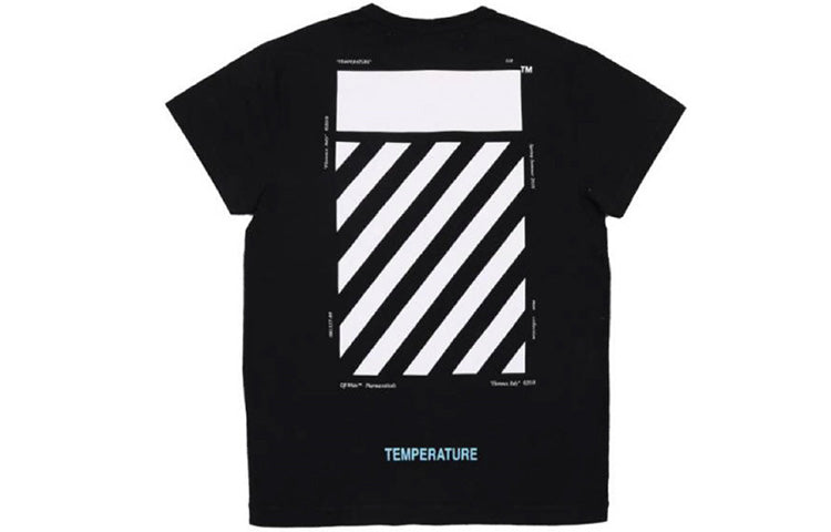 Off-White SS21 Cotton Stripe Printing Round Neck Short Sleeve Version Black OMAA002G20JER0061001
