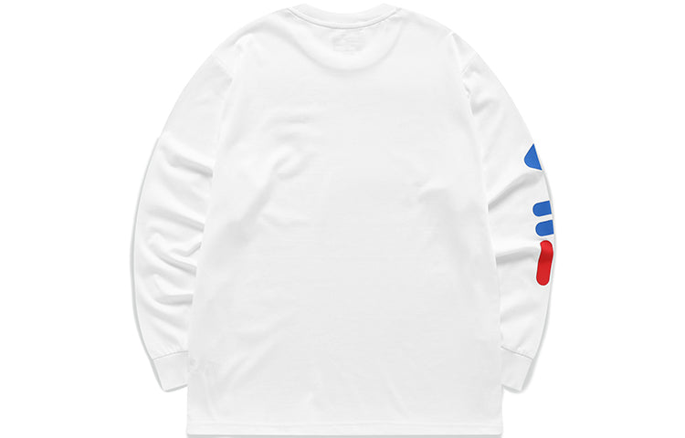FILA FUSION Logo Printing Knit Loose Sports Round Neck Long Sleeves Couple Style White T11U156204F-WT