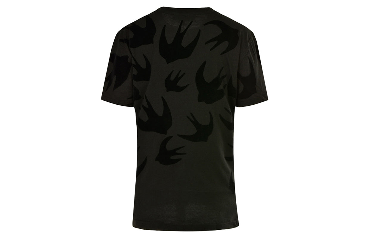 McQ Alexander McQueen Round Neck Swallow Printing Casual Short Sleeve Black 318978-KT87-1000