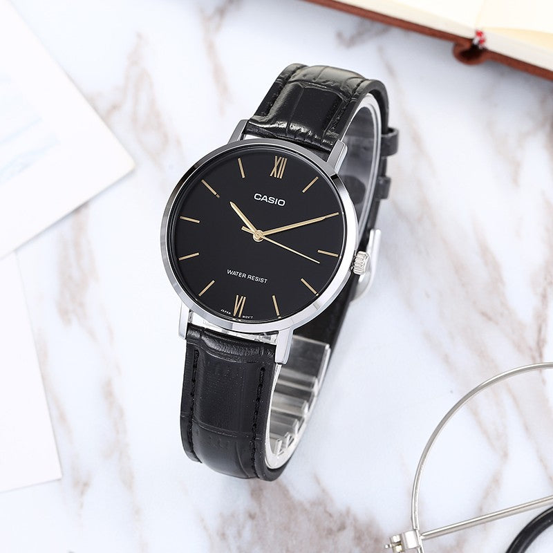 CASIO Leather Band Waterproof Quartz Black Analog LTP-VT01L-1B