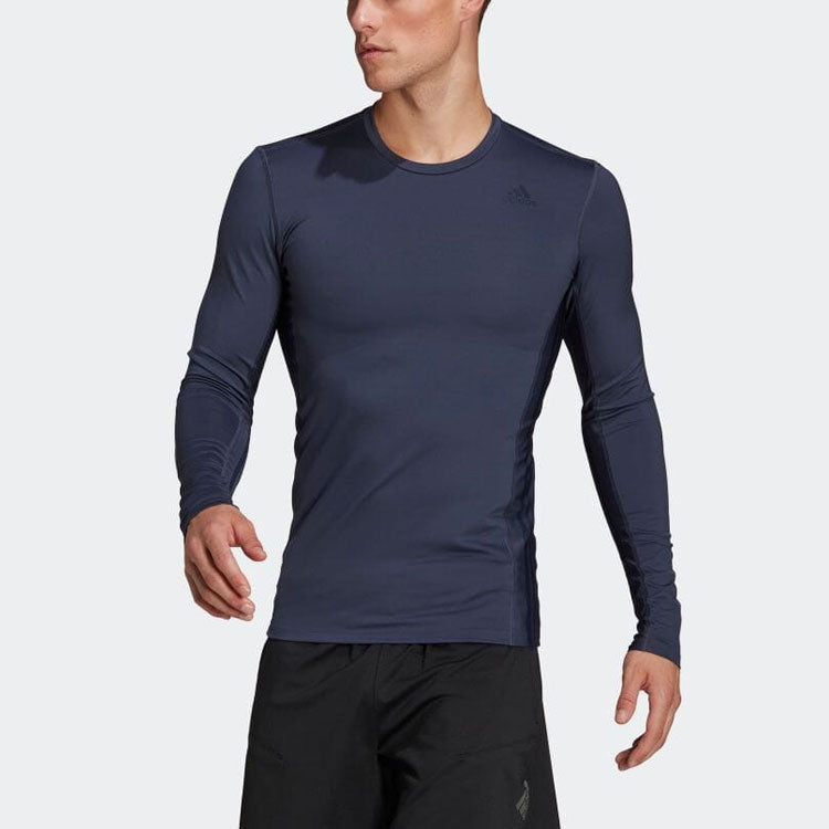 Men's adidas Solid Color Logo Printing Round Neck Pullover Long Sleeves Japanese Version Blue T-Shirt HE4581