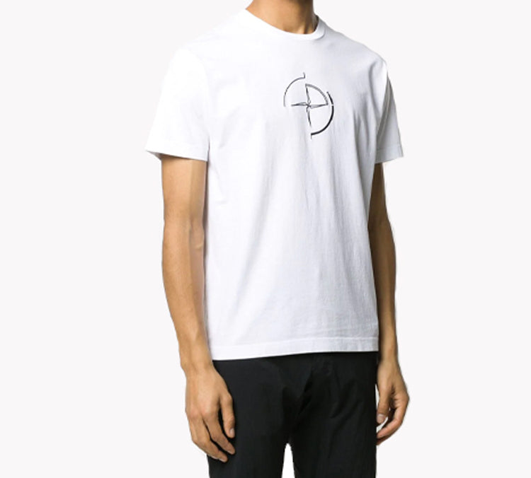 Men's STONE ISLAND Pure Cotton Printing Alphabet Short Sleeve White 7215NS89-V0001
