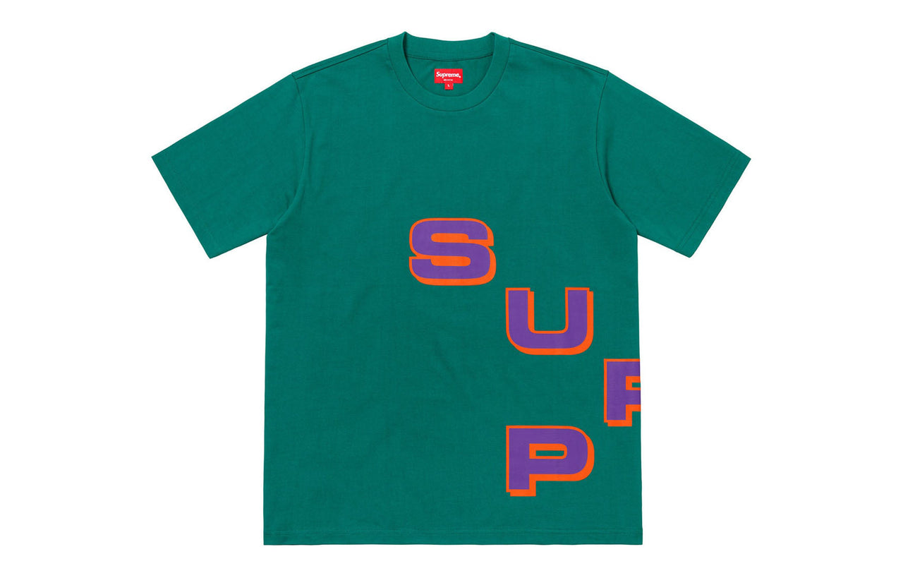 Supreme FW18 Stagger Tee Teal Alphabet logo Short Sleeve Green SUP-FW18-275