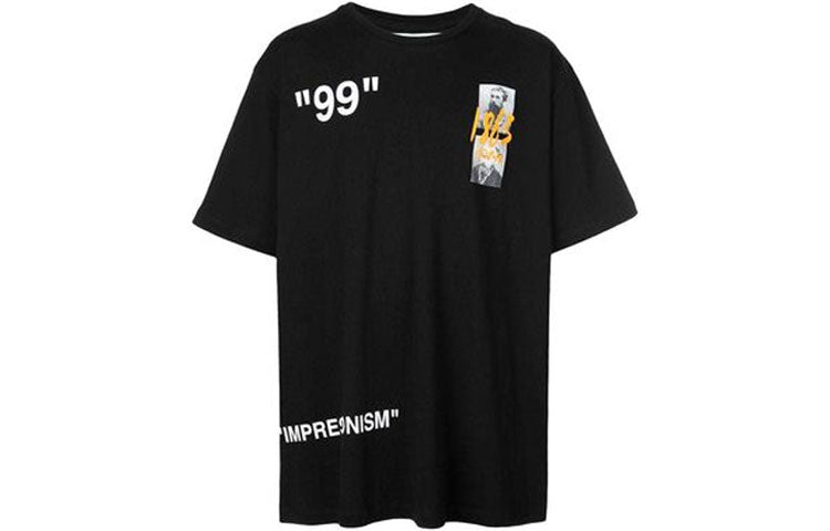 Off-White Black Printing Cotton Short Sleeve Loose Fit OMAA038R191850091088