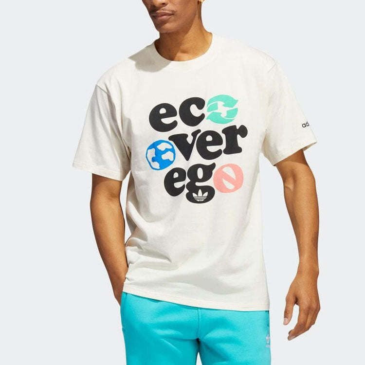 Men's adidas Alphabet Pattern Printing Round Neck Pullover Short Sleeve Japanese Version White T-Shirt HC2139