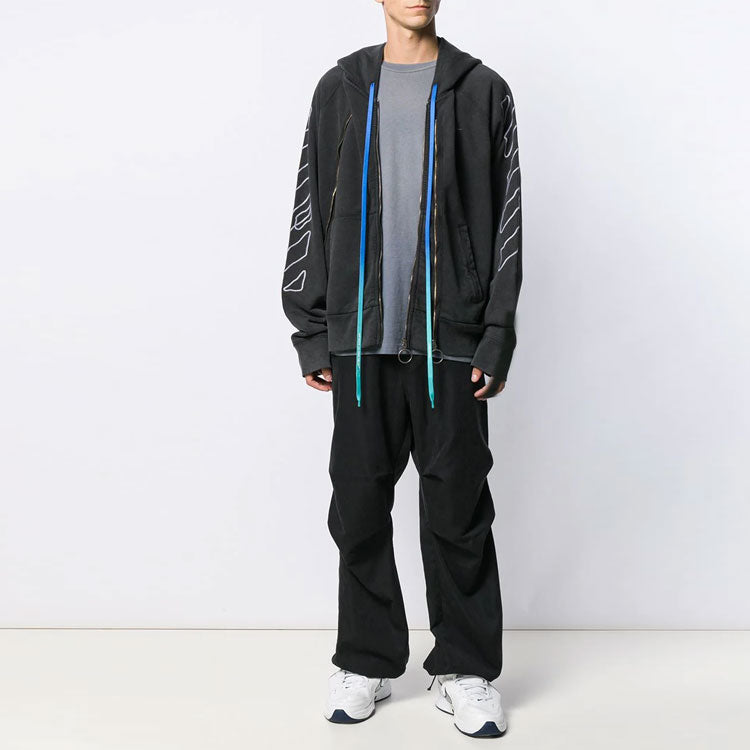 Off-White Abstract Arrows Arrow Washed Distress Zipper Ordinary Version Black OMBE007F19E300111001