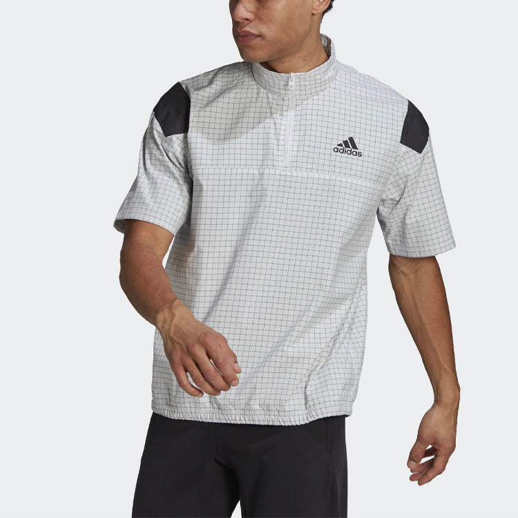 adidas M Primeblue Tee Contrasting Colors Half Zipper Sports Stylish Short Sleeve White GP8655
