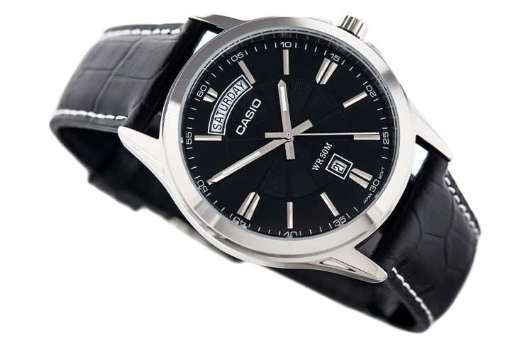 CASIO ENTICER Series Leather Strap Quartz Men's Mens Black Analog MTP-1381L-1AV