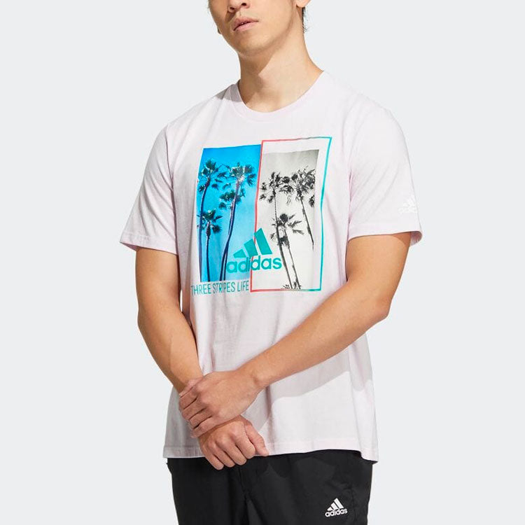 Men's adidas Pattern Printing Casual Round Neck Pullover Short Sleeve Japanese Version White T-Shirt HN0400