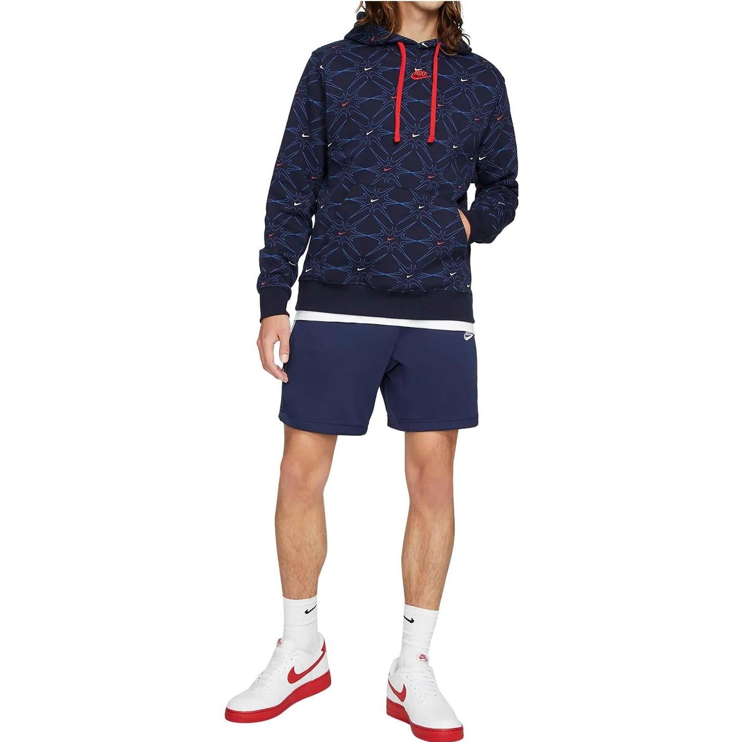 Nike All Over Logo Pullover Hoodie 'Navy Blue' DM7930-451