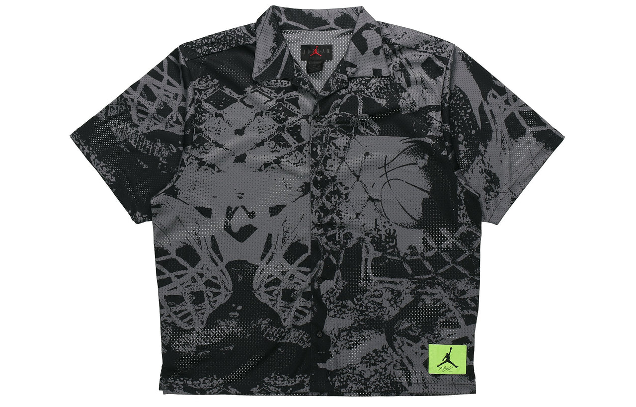 Air Jordan Flight Knitting Printing Wide Loose Basketball Short Sleeve Shirt Men's Black CZ4736-010