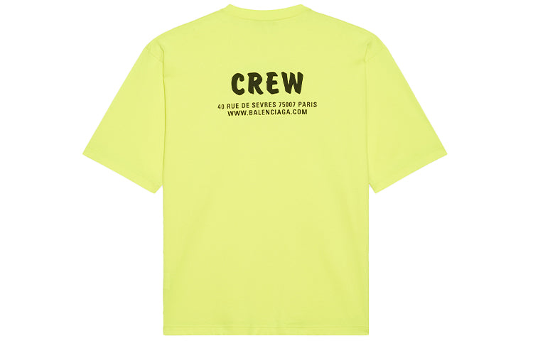 Men's Balenciaga Crew Alphabet Printing Short Sleeve Fluorescent Green 620969TIVG97072