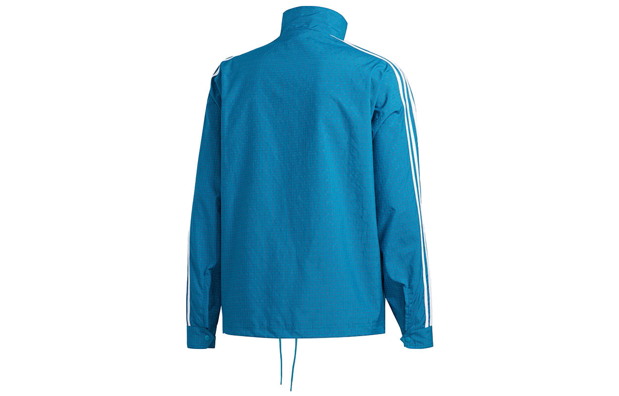 adidas originals Grid Wind Plaid Printing Sports Windproof Stand Collar Jacket Blue ED6269