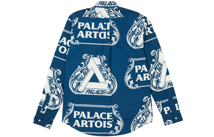 PALACE x Stella Artois Crossover Alphabet Logo Full Print Shirt Jacket Unisex Blue PAL-SS21-11