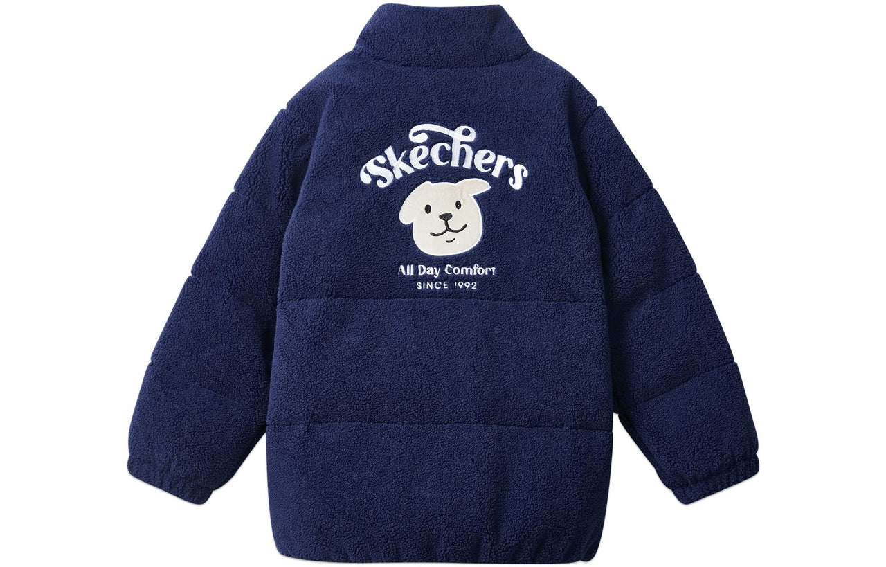 (PS) Skechers Colorful Casual Series Letter Zip-up Long Sleeve Furry Jacket 'Navy' L423K076-007D