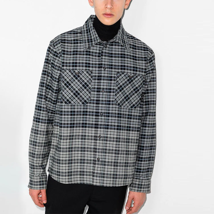 Off-White SS21 Chest Pocket Plaid Long Sleeves Shirt Loose Fit Black Gray OMGA133R21FAB0014110