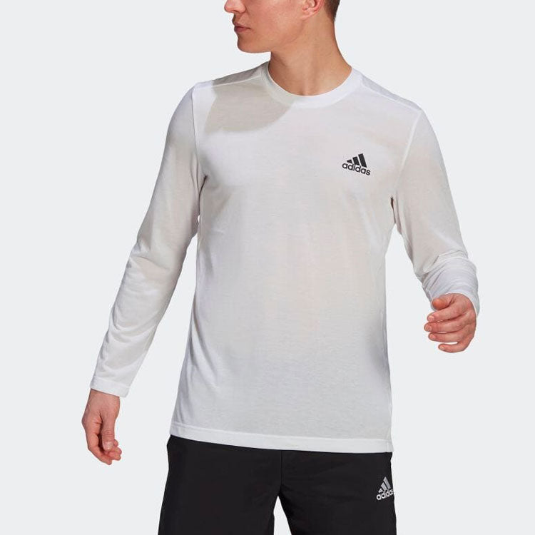 Men's adidas Logo Printing Solid Color Round Neck Pullover Long Sleeves Japanese Version White T-Shirt GT5566